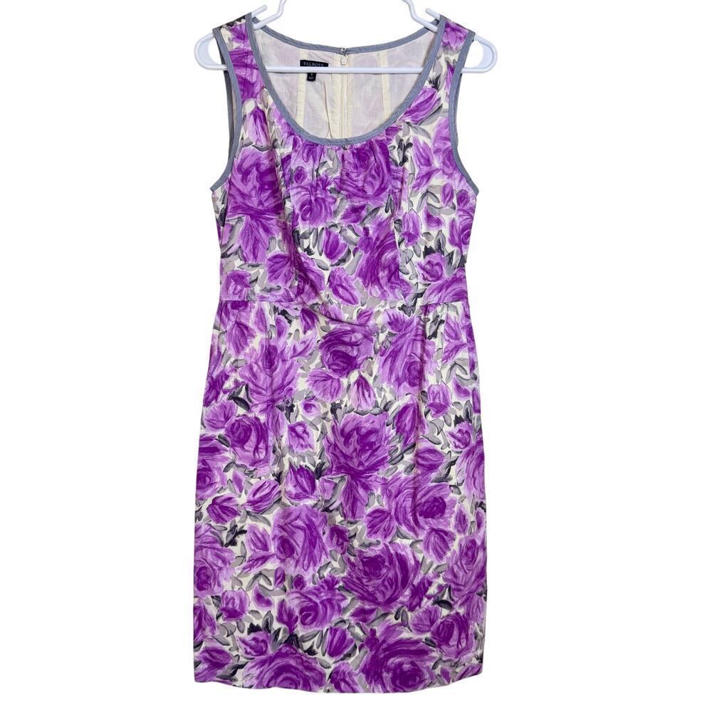 Talbots Purple Floral Sleeveless Sheath Dress Size 8 EUC